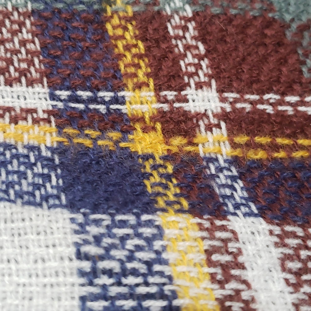 Oversized Plaid Blanket Scarf Square Fringe Cream Brown Green Blue 58x58 Wrap - Picture 9 of 10